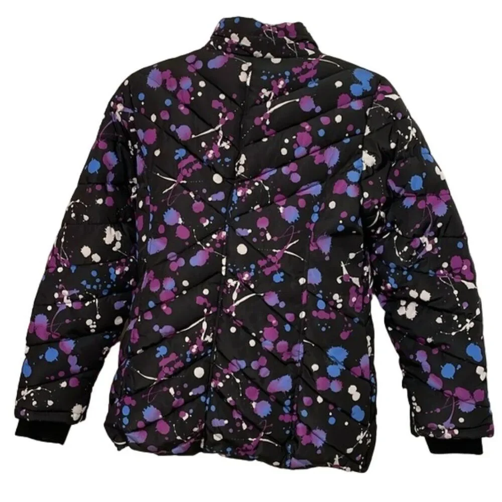 Justice Black Quilted Fleece Lined Coat Jacket Girls 12/14 Full Zip